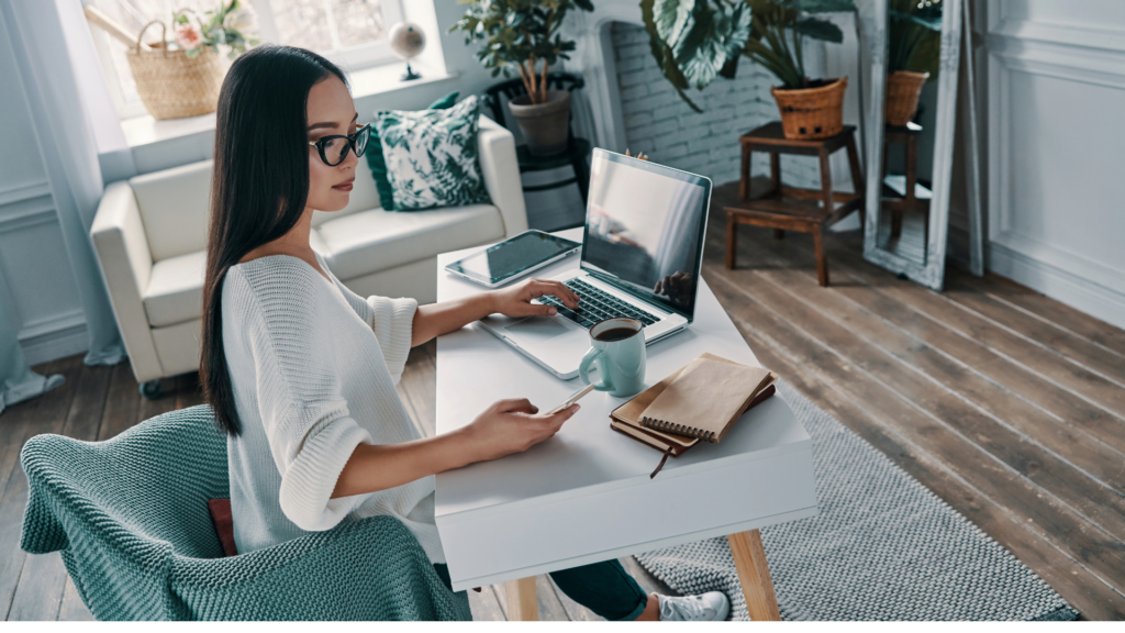 asian lady doing work at home