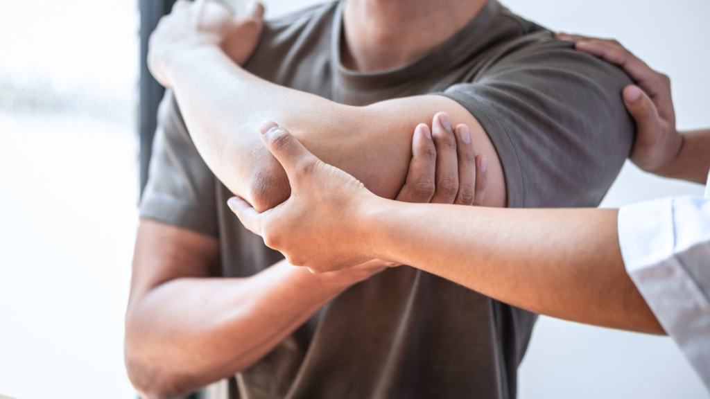 Physio session for elbow pain, common in pickleball players