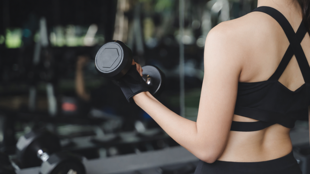 Shoulder and arm strengthening exercise using a dumbbell to support upper limb and elbow rehabilitation