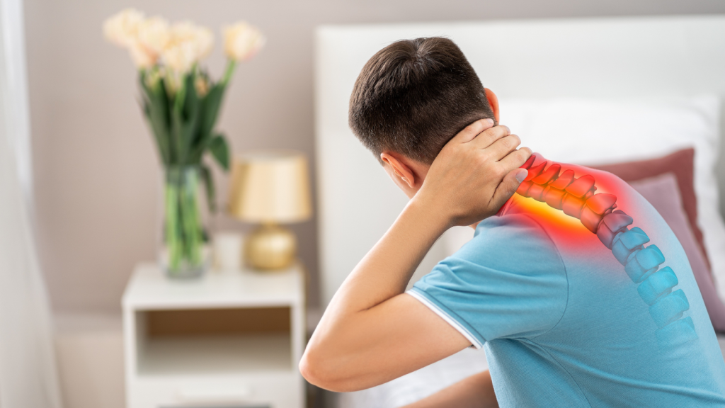 Illustration of neck pain in the cervical spine showing how cervicogenic headaches can originate from neck dysfunction