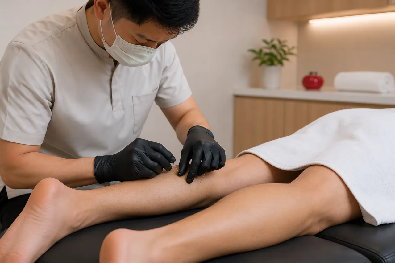 Physiotherapist performing dry needling with a patient at Physio & Sole Clinic