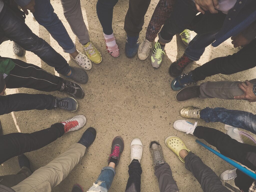 different types of shoes of many people
