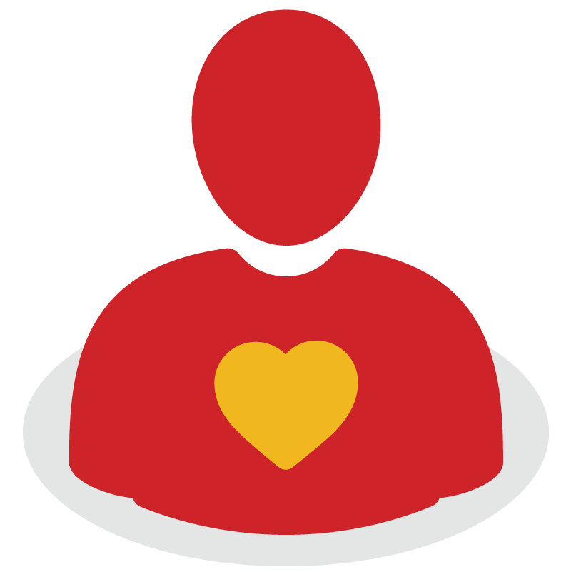 red icon of a person with a yellow heart in the middle