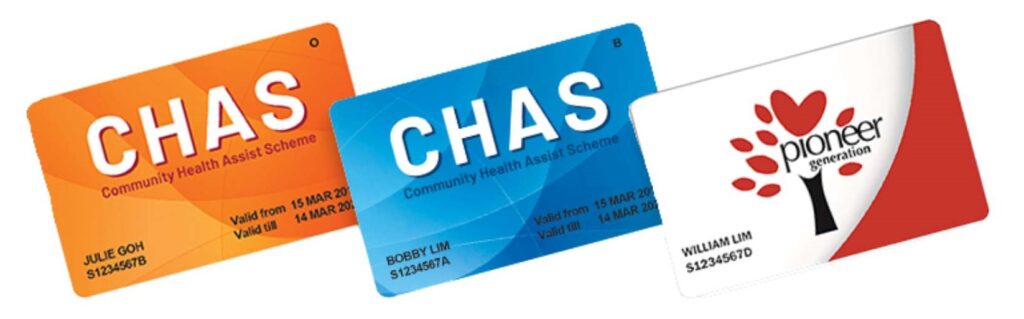Singapore CHAS and Pioneer Generation cards, showing available subsidies for osteoarthritis foot care.