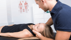 physiotherapist treating patient with vestibular disorder and dizziness