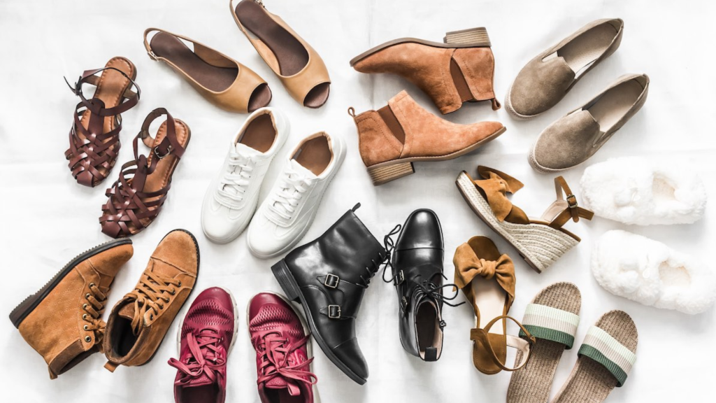 Different types of everyday shoes showing a range of styles commonly worn for work, leisure, and walking