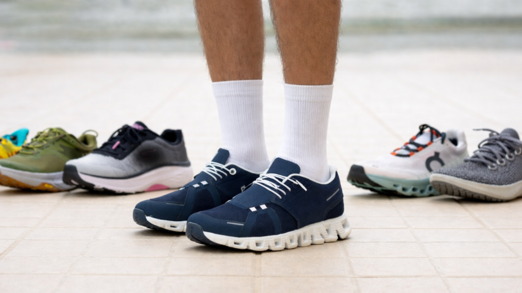 Comparison of different everyday shoes showing how footwear choice can vary for daily walking and comfort